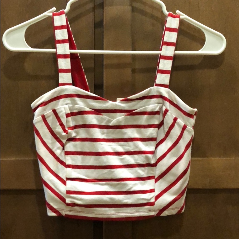 White and red stripe crop top